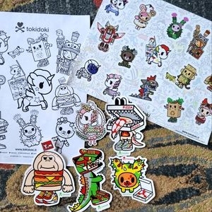 Tokidoki Bundle: Stickers, Magnet, Coloring Page of Unicornos, Fast Food Besties